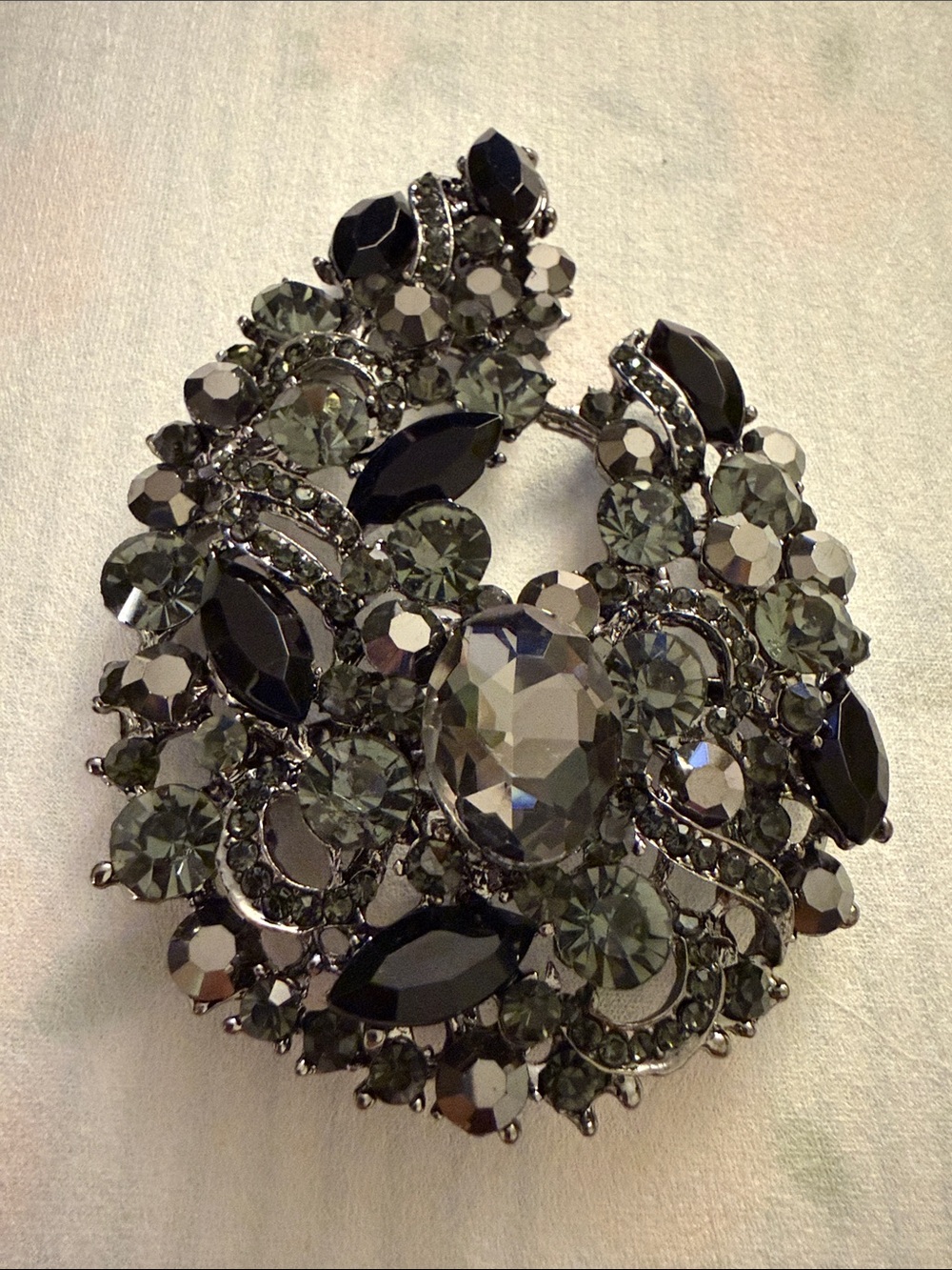 Gunmetal and Black Crystal Floral Brooch and a Pendant statement three tone